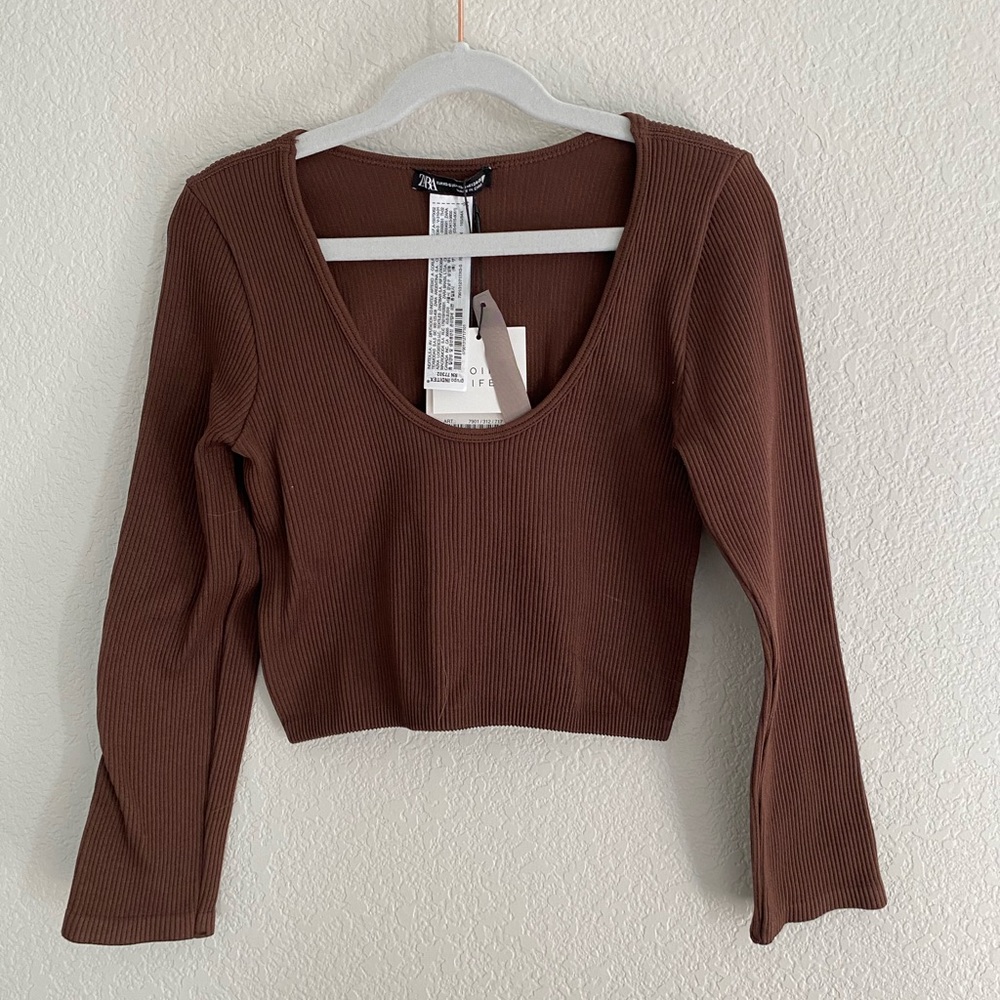 NWT Brown 3/4 Sleeve Crop Top